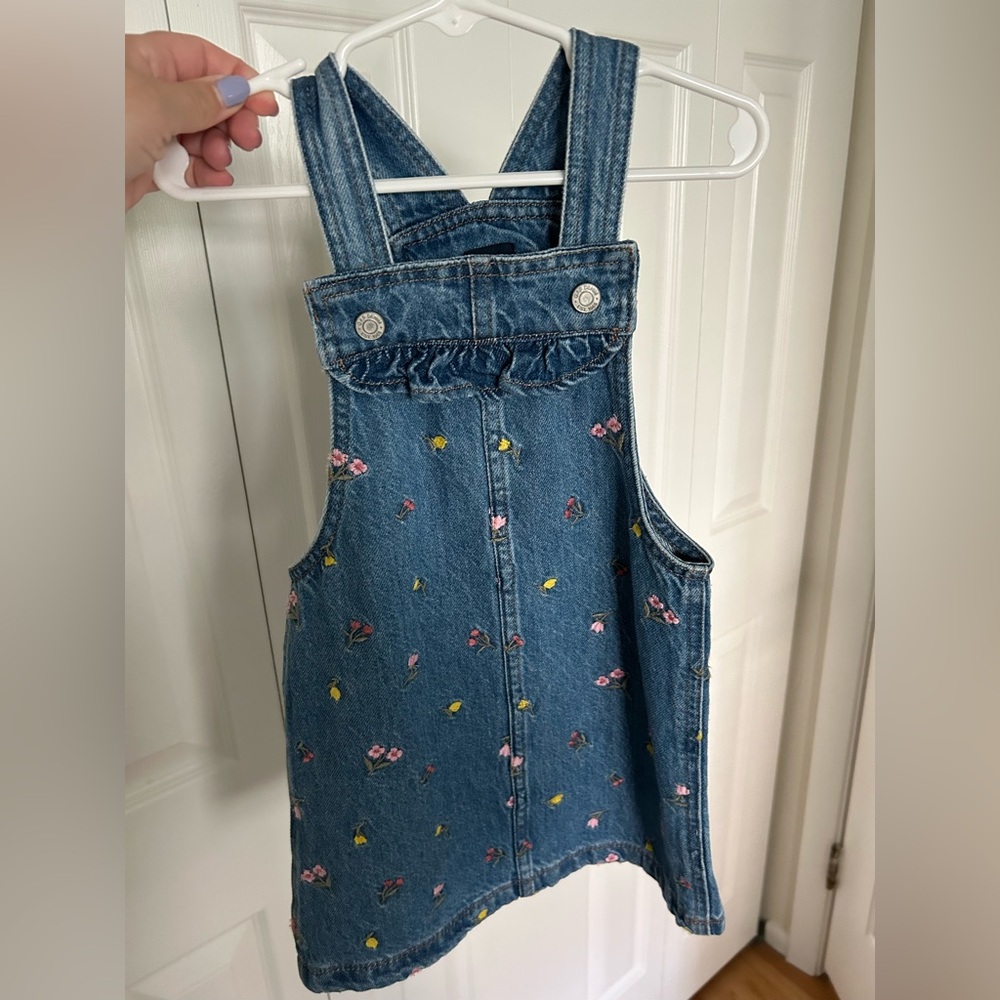 GAP Denim Overall Dress with Floral Embroidery